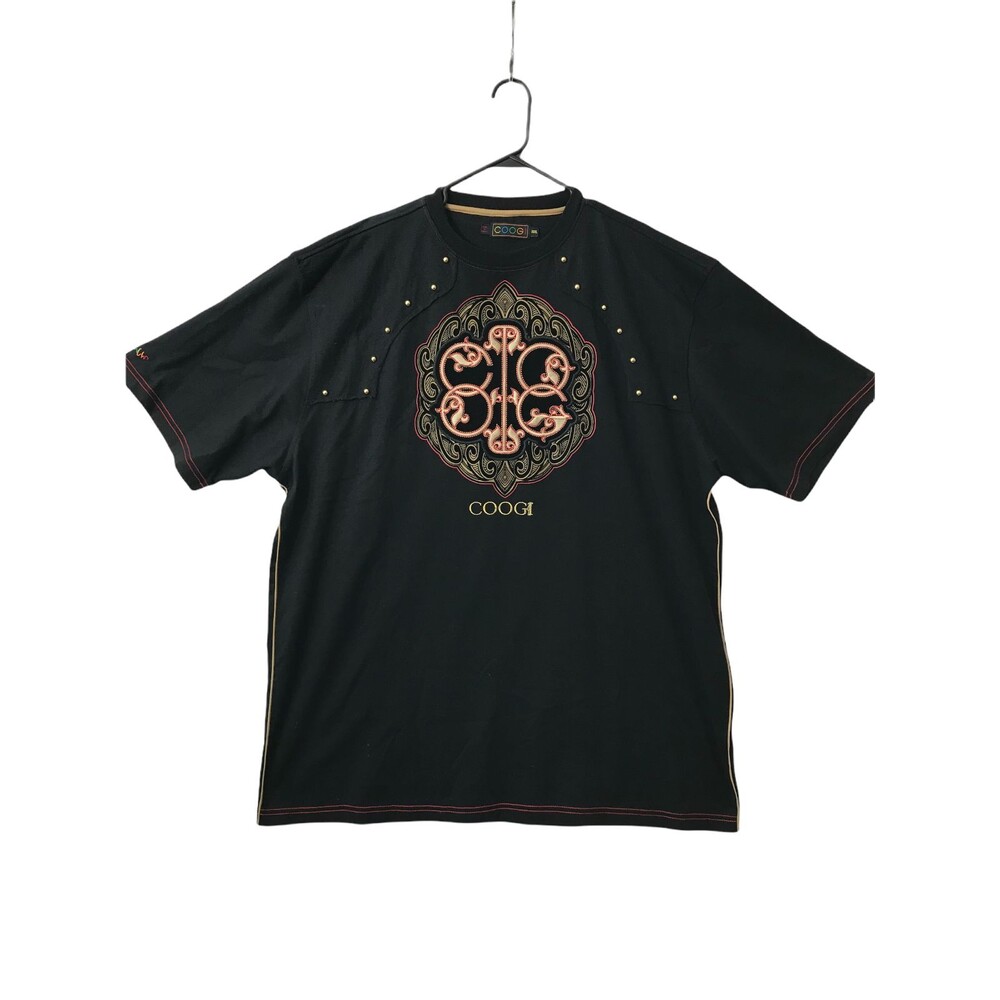 Mens Coogi Graphic Short Sleeve Pullover Black Shirt Embroidered Size 3XL Studs